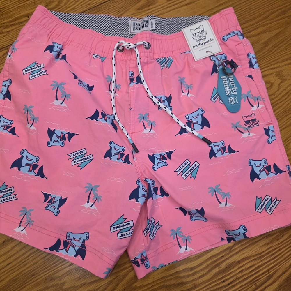 Party Pants Shark Pink Swim Shorts for Men Size Medium